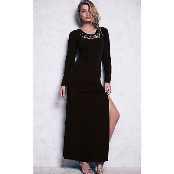 Cecilia De Bucourt x Free People Black Tie Knot Lace Maxi Dress sz M - Picture 1 of 14